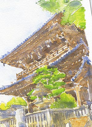 嵯峨清涼寺 [ 仁王門 ] ( 社寺仏閣 景色 嵯峨 和風 水彩画 風景画 )★当店オリジナル★