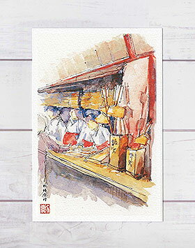 祈祷受付 [ 巫女 守矢 鏑矢 ]( 破魔矢 伏見稲荷 神社仏閣 和風 京都 水彩画 風景画 ) ★当店オリジナル★のサムネイル