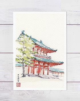 平安神宮 [ 応天門1 ] ( 神社仏閣 和風 京都 水彩画 風景画 )★当店オリジナル★のサムネイル