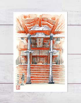 出羽三山神社  ( 月山神社 羽黒山 神社仏閣 山形 和風 水彩画 風景画 )★当店オリジナル★