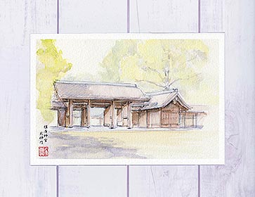 橿原神宮 北神門( 神社仏閣 和風 水彩画 風景画 )★当店オリジナル★のサムネイル