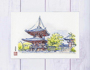 本法寺( 多宝塔 上京 和風 水彩画 風