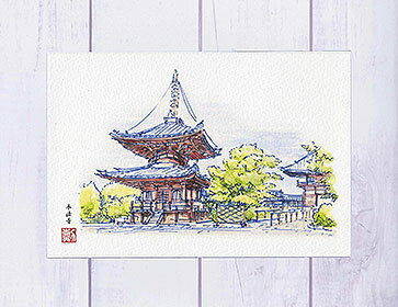 本法寺( 多宝塔 上京 和風 水彩画 風景画 )★当店オリジナル★