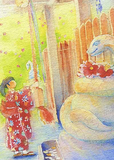 狛蛇 [ 大豊神社 ] ( 巳 白蛇 初詣 お参り 哲学の道 神社仏閣 水彩画 風景画 ) ★当店オリジナル★