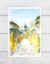 石塀小路2( 街灯 路地 石畳 ノスタルジック 八坂 京都 水彩画 風景画 )★当店オリジナル★