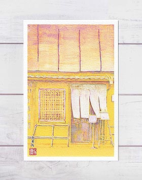 木屋町 [ 町家の暖簾 ]( 日本画 玄関 石畳 暖簾 簾 京都 岩絵具 風景画 )★当店オリジナル★