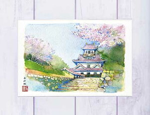 長浜城 ( 城 桜 長浜 滋賀 和風 水彩画 風景画 ) ★当店オリジナル★