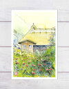 里山の花畑 ( 秋 民家 萱葺き 京都 美山 ノスタルジック 水彩画 風景画 ) ★当店オリジナル★
