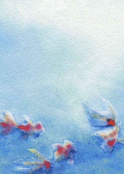 出目金 金魚 ( 夏 きんぎょ 暑中見舞い 残暑見舞い でめきん 水辺 水彩画 風景画 )★当店オリジナル★【 デイリーランキング 15位入賞 】