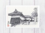 熊本城 源之進櫓 [ 鉛筆画 ] ( 城 櫓 重要文化財 90年代 モノクロ モノトーン 熊本 和風 風景画 )★当店オリジナル★