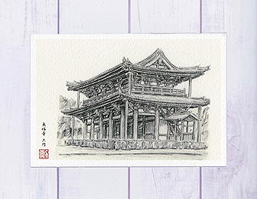 東福寺 三門 [ 鉛筆画 ]( 90年代 モノクロ モノトー