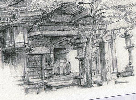 六角堂 [ 鉛筆画 ]( 頂法寺 90年代 モノクロ モノトーン 京都 和風 風景画 )★当店オリジナル★ 2