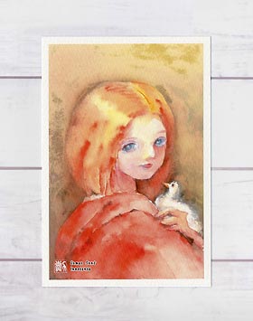 純真( 鳩 白鳩 白い鳩 ファンタジー 水彩画 人物画 )[ 絵画 ジェームス・サント 「 Innocence 」より ]★当店オリジナル★