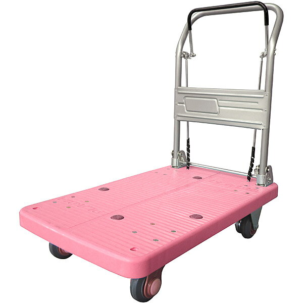 カナツー　静音(セイオン)ピンク台車　PLA200M1-DX-DB　ハンドル折りたたみ式　ドラム式ハンドブレーキ