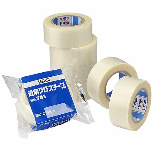 積水化学工業　透明クロステープ　No.781　50mm×50m［30巻入］【仕様】●サイズ：50mm×50m●ベース色：半透明●テープ厚み（mm）：0.145●基材厚み（mm）：0.115●粘着力　N/10mm（g/10mm）：1.70（173）●タック（ボールNo）：19●展開力　N/10mm（g/10mm）：2.0（204）●保持力（mm）：0.2●引張強度　N/10mm(kg/10mm）：72.0（7.3）●伸度（%）：16※上記数値は測+定値であり、保証値ではありません。【特長】●半透明のため、ケースデザインを生かし文字も透けて見えます。●手切れ性に優れた作業性の高さに加え、特殊クロスが梱包物をしっかりと守ります。●低温実用性能に優れ、寒冷地の屋外作業や低温倉庫での作業にもご利用いただけます。【用途】●オリジナルケースの梱包●記載事項の多い梱包●短時間の梱包作業用●開梱性を重視する梱包積水化学工業,セキスイ,SEKISUI