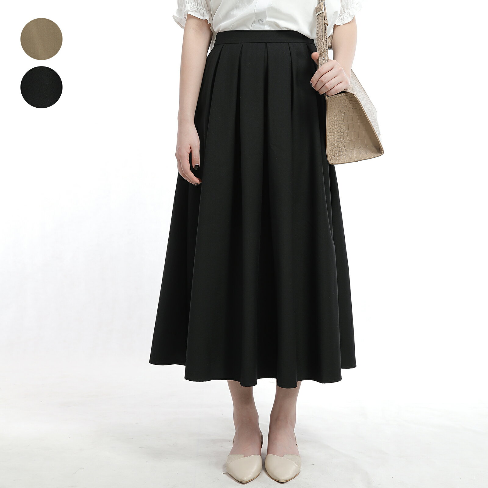 プリーツスカート ロング丈 ミモレ丈 フォーマル ゆったり レディース オフィスカジュアル 通勤 厚手 おしゃれ ヒップ隠し きれいめ かわいい 春 秋冬 服 無地 シンプル ボトムス 送料無料