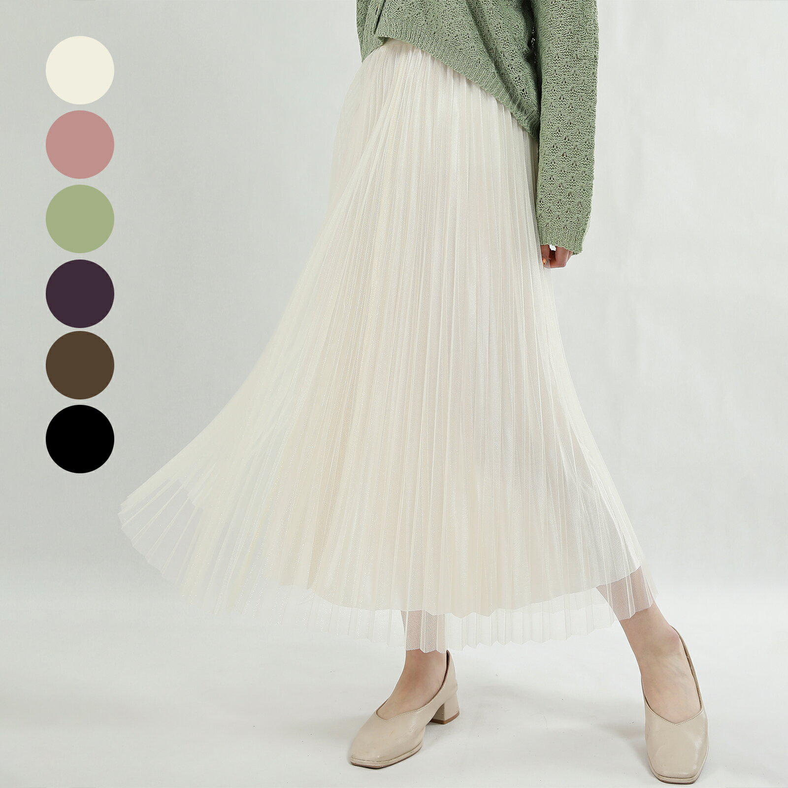 プリーツスカート ミモレ丈 きれいめ 春 夏 秋 レディース Aライン ストレッチプリーツスカート ロングスカート スカート プリーツ ロング丈 フレア ミモレシスカート ウエストゴム シフォン 高見え 二重生地 エレガント おしゃれ 体型カバー