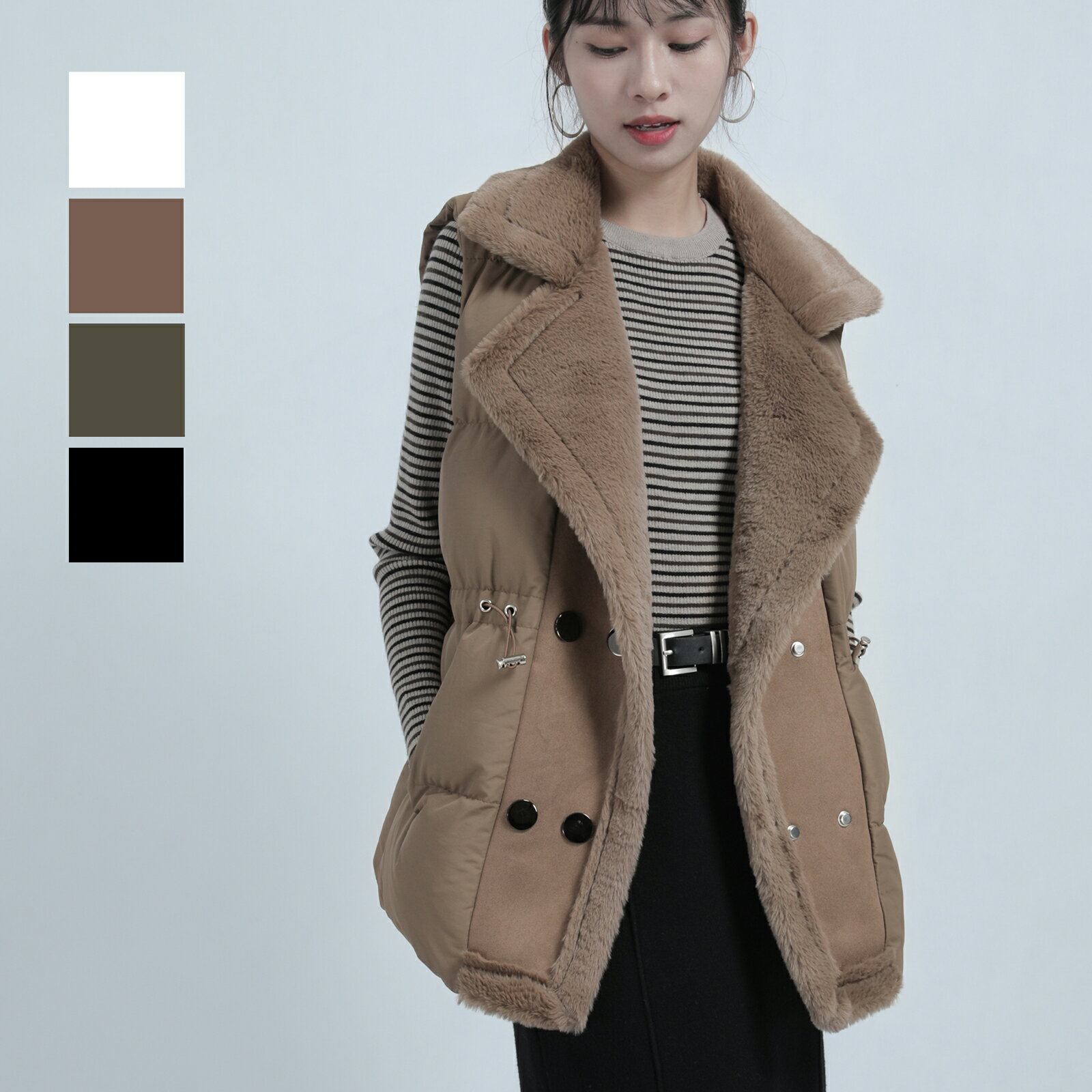 中綿　ベスト フェイクムートン ボアベスト ボア レディース もこもこ ムートン トレンド 秋 冬 トップス ベスト ジレ ボアベスト ムートン調 ノースリーブ おしゃれ きれいめ カジュアル 秋冬 前開き アウター