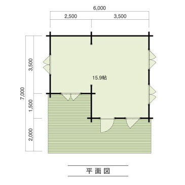 【BIGBOX】ミニログハウスキット　ルースA　ログ厚70mm（15.8帖）
