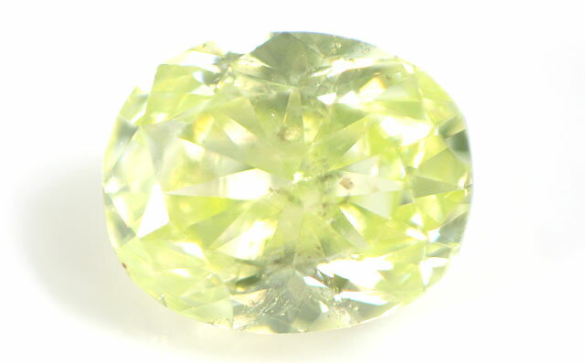 グリーンダイヤモンド ルース 0.092ct, Fancy Yellow Green, I-1, オーバル （oval） ダイヤモンド, 【中央宝石研究所ソーティング袋つき】 【 送料無料 】