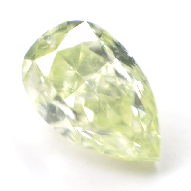 天然グリーンダイヤモンド ルース ( 裸石 ) 0.127ct, ファンシー・イエロー・グリーン, VS-1, ペアシェイプ 【 蛍光性 ： Very Strong Yellowish Green 】 中央宝石研究所 【 送料無料 】