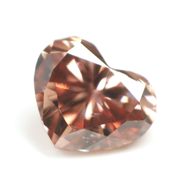 天然ピンクダイヤモンドルース (裸石) 0.097ct, Fancy Deep Orangy Pink(ファンシーディープオレンジーピンク), SI-1, ハートシェイプ 中央宝石研究所　送料無料