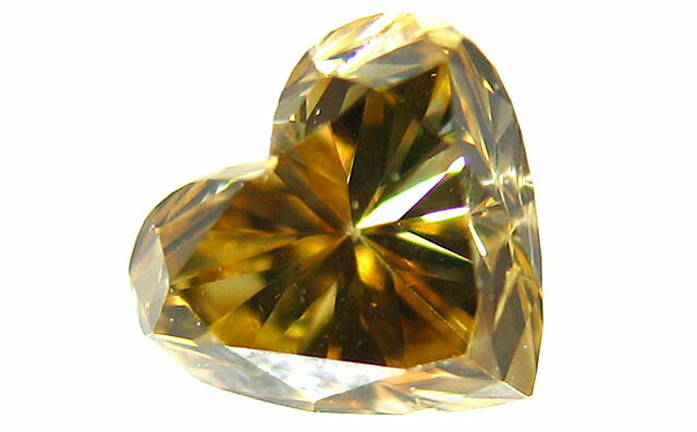 イエローダイヤモンド ルース 0.157ct, Fancy Deep Brownish Orangy Yellow(ファンシー・ディープ・ブラウニッシュ・オレンジー・イエロー), SI-2, ハート heart ダイヤモンド　【中央宝石研究所ソーティング袋つき】【【 送料無料 】】