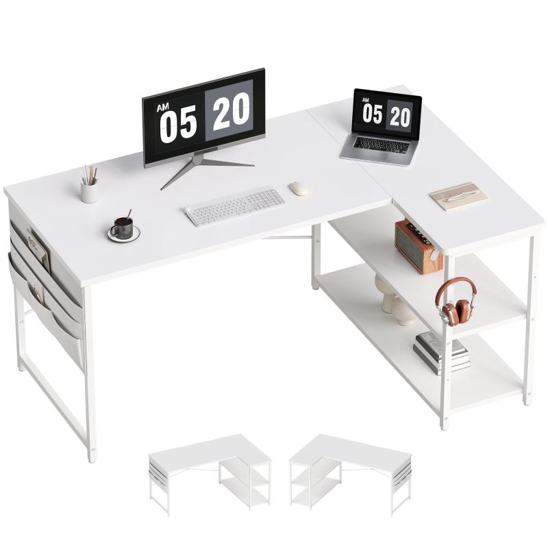 YeTom l字デスク ゲーミングデスク デスク 幅107cm pcデスク コーナーデスク 棚板高さ調節可能 収納袋付き L字型 PC 勉強机 作業 在宅勤務 リモートワーク ゲーム 書斎 収納ラック付き ダークブ [2]