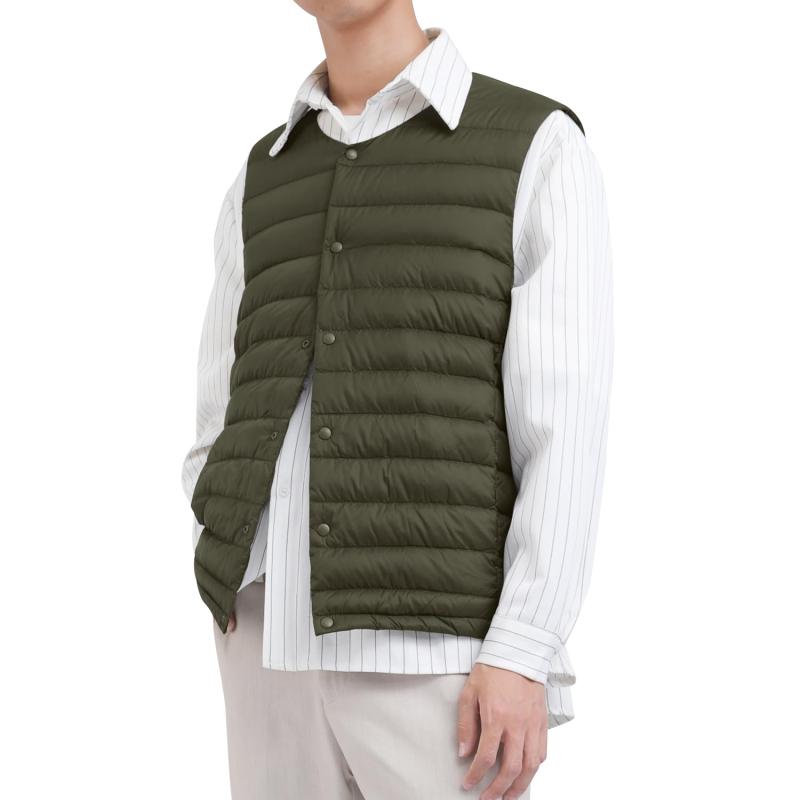Rakuten - [PAFHL] ダウンベスト メンズ 超軽量 収納袋付き ポケッタブル 2WAY襟 Vカット ラウンドカット 防寒 冬 服 インナーベスト 軽度撥水 暖かい あったか 薄手