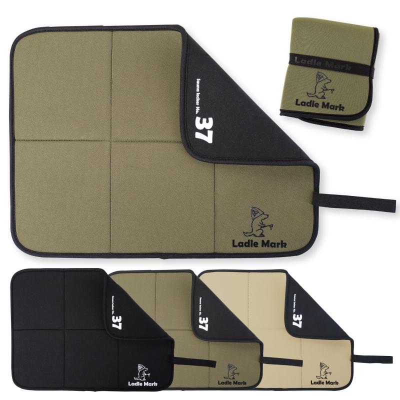 【SAUNA BROS.掲載×YouTuber監修】 Ladle Mark サウナマット 折りたたみ式 断熱 耐熱 防水 持ち運び便利 ネオプレーン製 5mm厚 クッション性 公共サウナ・岩盤浴・外気浴に最適 サウナグッズ【ブラ