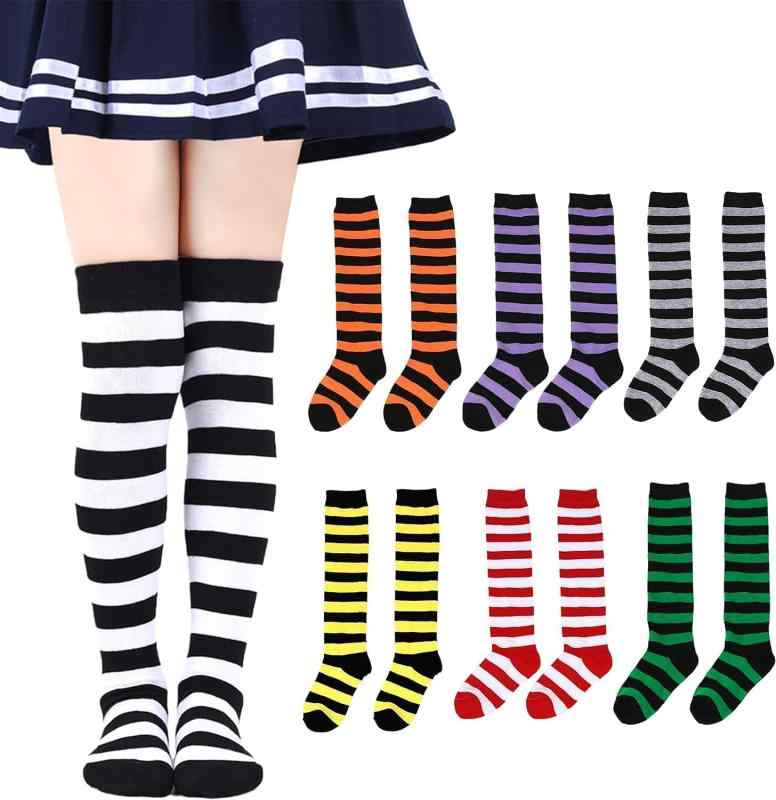 [ZGKULAEAOW] Striped High Socks for Ages 3-6 and 6-12 - Eye-catching, perfect for Halloween, sports day, boys' and girls' socks, cosplay, and costumes.