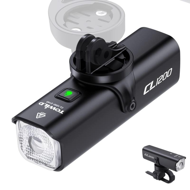 TOWILD CL1200 自転車ライト ロードバイクライト 充電式 1200ルーメン 高輝度LED 5000mAh大容量バッテリー 自動点灯機能 リモコン操作 IPX6防水 防眩レンズ 下付け対応 ロードバイク/MTB/クロスバイク