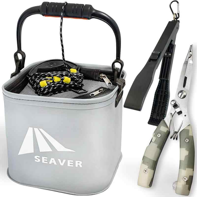 SEAVER(シーバー) 釣り 水汲み バケツ バッカン 22cm 【選べるセット/カラー】プライヤー フィッシュグリップ