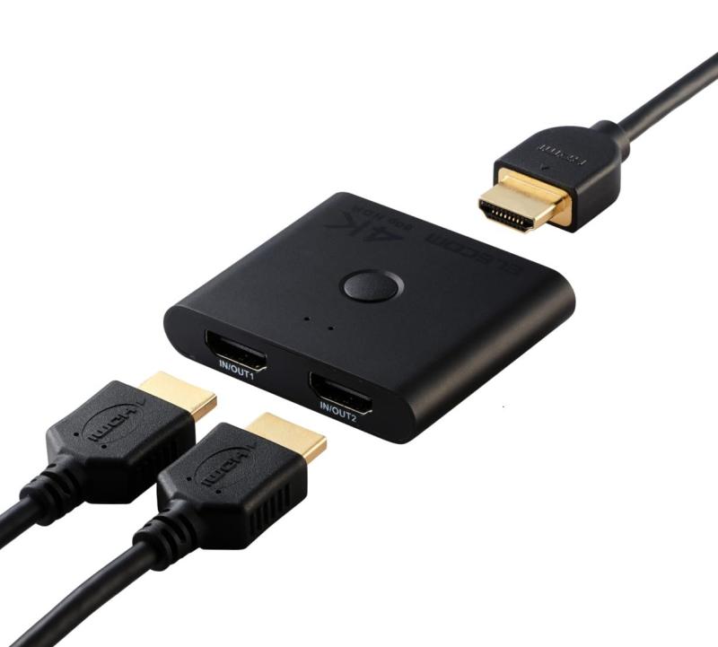 エレコム HDMI切替器 4K 60Hz 2入力1出力 双方向 薄型(12mm) 分配器 DH-SW4KBD21BK/E