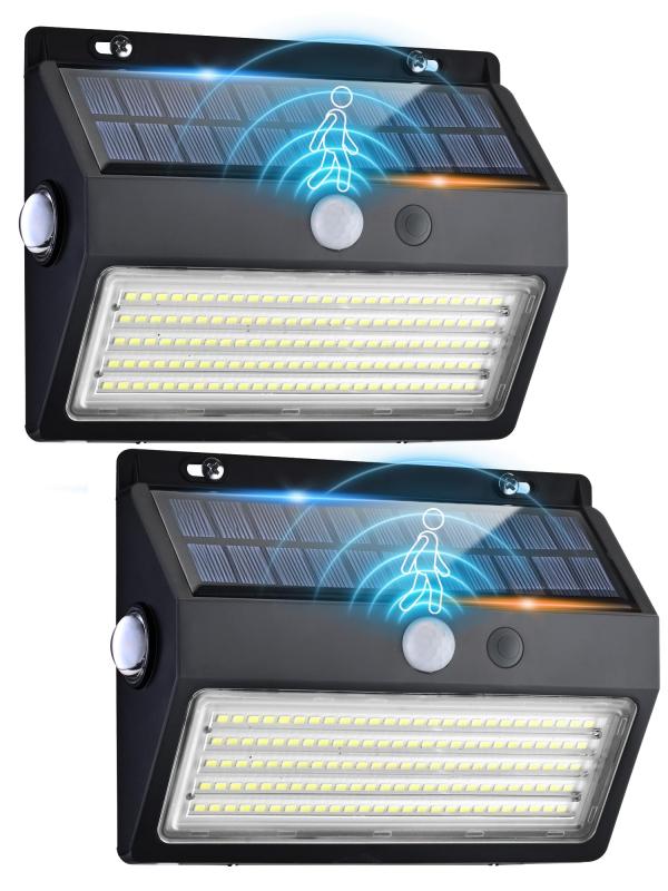 ReinHoo センサーライト 屋外 ソーラー 人感、【最新型 ゴールド色の雰囲気外灯+8500k白い光の主照明】132 LEDソーラーライト 屋外 防水 人感センサー、【5センサー照明モード+超高輝度】じんか