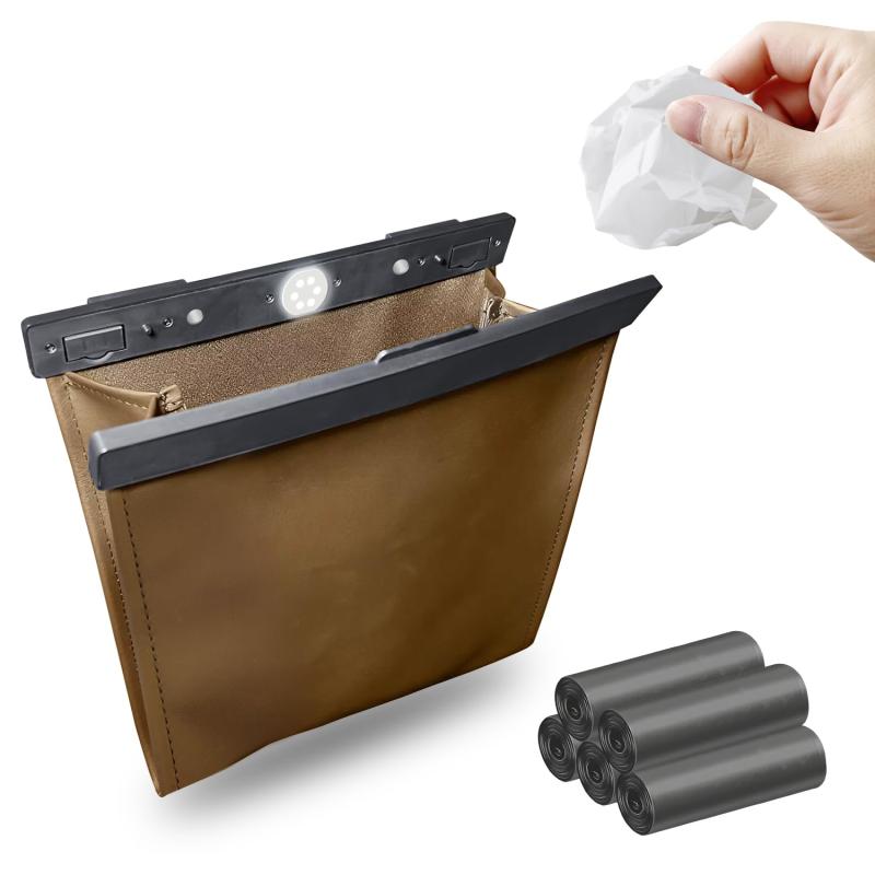 Rakuten - 車 ゴミ箱 スリム フック付き LEDライト付き マーグネットPUレザー 車用ゴミ箱 大容量 省スペース 多車種対応 折り畳み式 助手席 後部座席 対応 収納便利 小物入れ カー用品 便利グッズ 5つゴ
