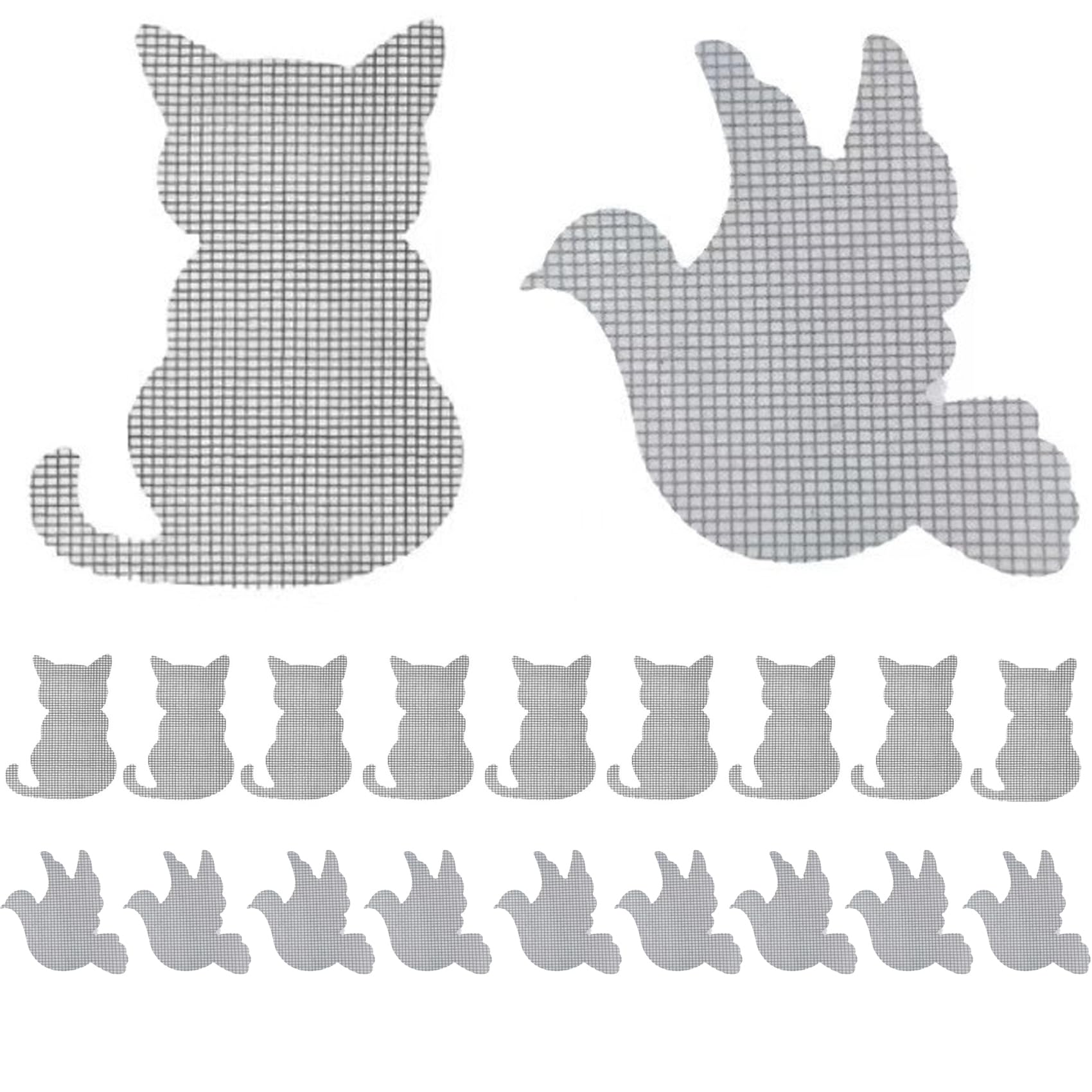 ・セット内容:猫補修シート10枚、鳥補修シート10枚 ・サイズ:9cm×7cm ・機能:防水、粘着、通気性、害虫侵入防止