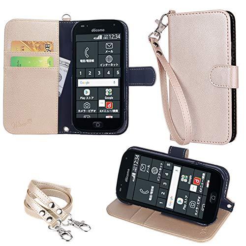 Rakuten - wisers らくらくスマートフォン F-42A らくらくスマートフォン me F-01L ケース 手帳型 [ ストラップ 2種付 ] Fjitsu 富士通 スマートフォン スマホケース ハンドストラップネック ストラップ カード