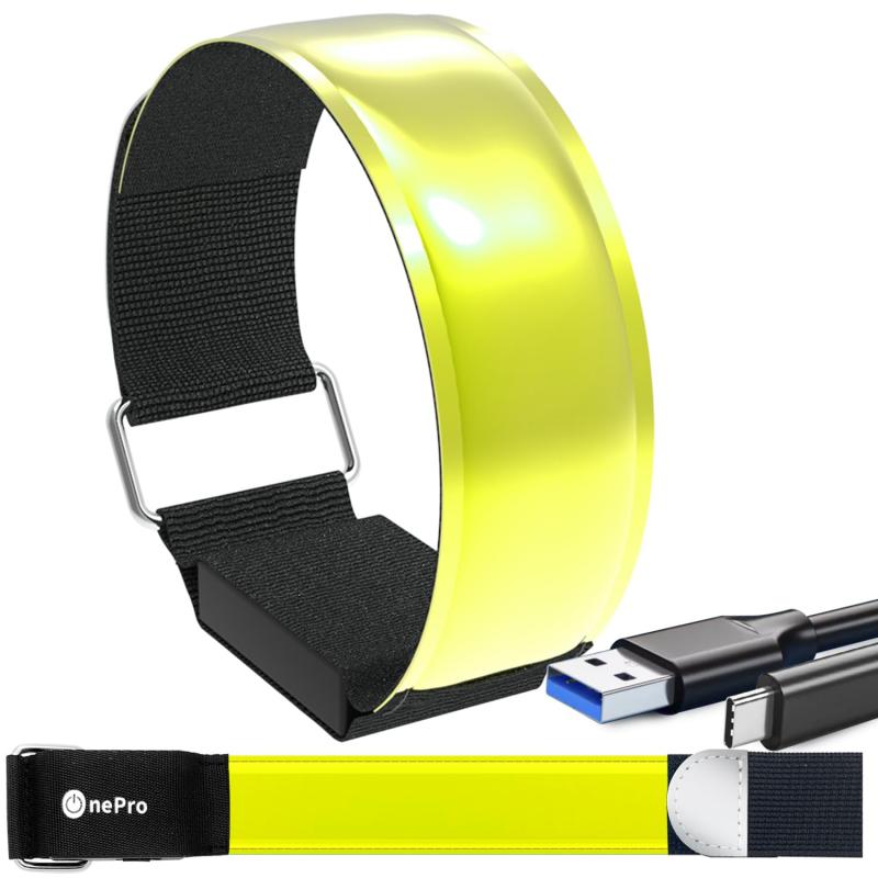 OnePro ランニング ライト Type-C充電式 LEDアームバンド IPX5防水 夜間スポーツ用 ジョギング ウォーキング 裾止め 高輝度 ライト 反射バンド 反射板 夜間の事故防止 着用心地いい【大手メディのサムネイル