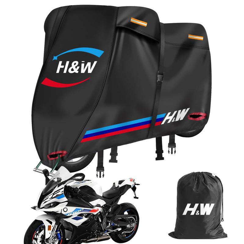 【2025年新版】H&W バイクカバー 420D厚手 防水・耐熱・溶けない 大型/原付対応 汎用 破れにくい UVカット紫外線防止 スクーターバイク用車体カバー ワンタッチバックル前後付き 反射テー