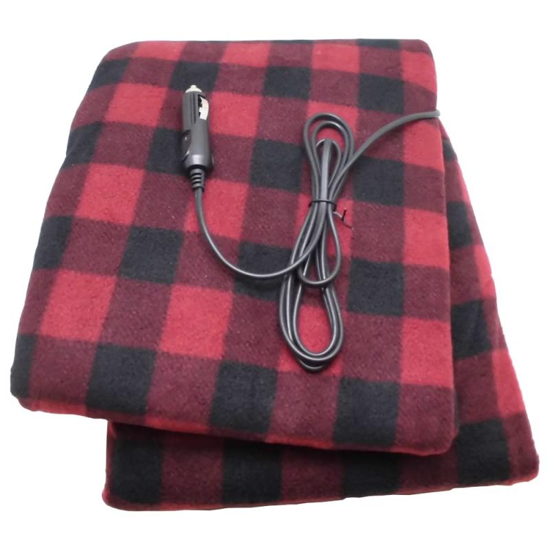 【オートパーツセンター】電気毛布 車用 車中泊 毛布 大(150cm×110cm) 防寒保温 シガーソケット12V用 （レッド ブラック） (赤黒) シンプル