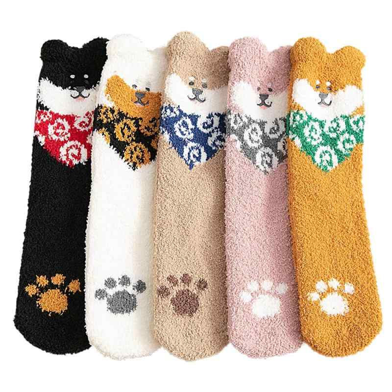 [DAMILY] 靴下 レディース もこもこ靴下 冬 ルームソックス 厚手 防寒 かわいい 女性用靴下 犬 猫 動物柄靴下 冬 くつした レディース 部屋 ホームソックス 暖かい靴下 冷え取りくつ下 睡眠 ル