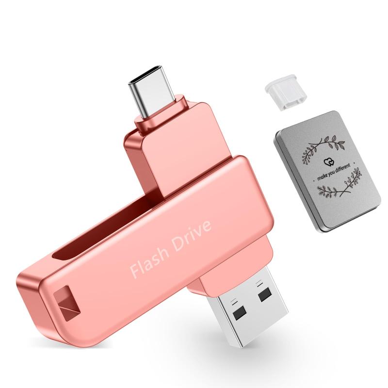 Flash Memory - USBメモリ Type-C & USB A対応 高速データ転送 スマホ・PC両用 写真動画バックアップ 保存フラッシュドライブ コンパクトで持ち運び便利 大容量メモリ プレゼントにも最適銀