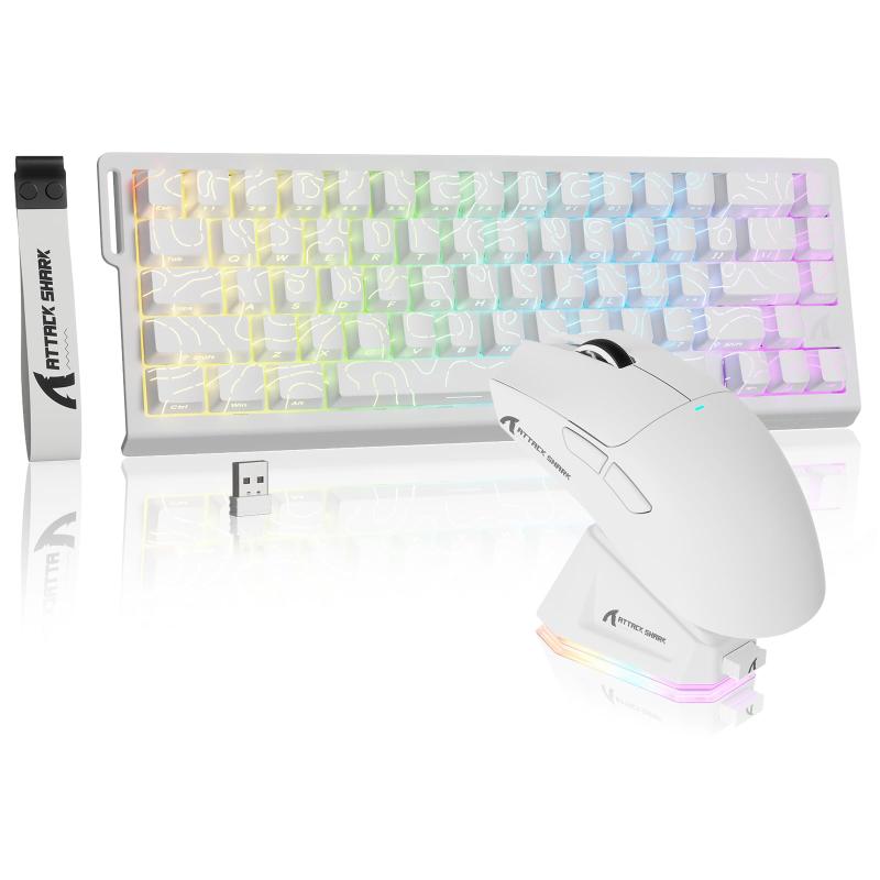 ATTACK SHARK X68PROHE ラピットトリガー2in1磁気ゲーミングキーボードマウスセット 3モード RT0.01mm 8Khz RGB ワイヤレス/有線/BT 磁気スイッチ 0.125msディレイ PBT スーパーライト X11ゲーミング