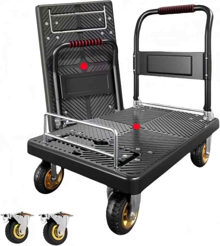 Rakuten - TUIYIDUO 折りたたみ式台車 耐荷重450kg スチール製 幅60×奥行き90×高さ89.9cm ブレーキ付き360°キャスター 省スペース 日本語説明書付き