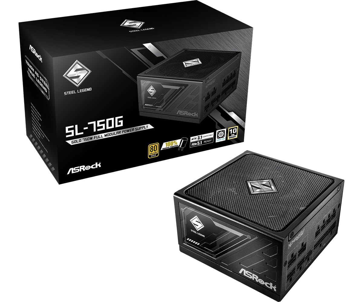ASRockSteel Legend 次世代GPU対応PC電源ユニット750WPCIe5.1対応80PLUS GOLDATX 3.1フルモジュラー 12V-2x6 ケーブル付属SL-750G