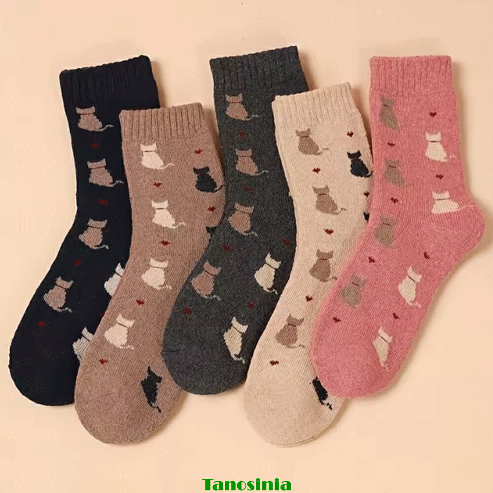 樂天商城 - ねこ 猫 靴下 くつした 秋冬 猫ソックス 5足 1セット スニーカー ソックス 猫柄 ねこ柄 アニマル 小物 猫グッズ アニマルグッズ メール便
