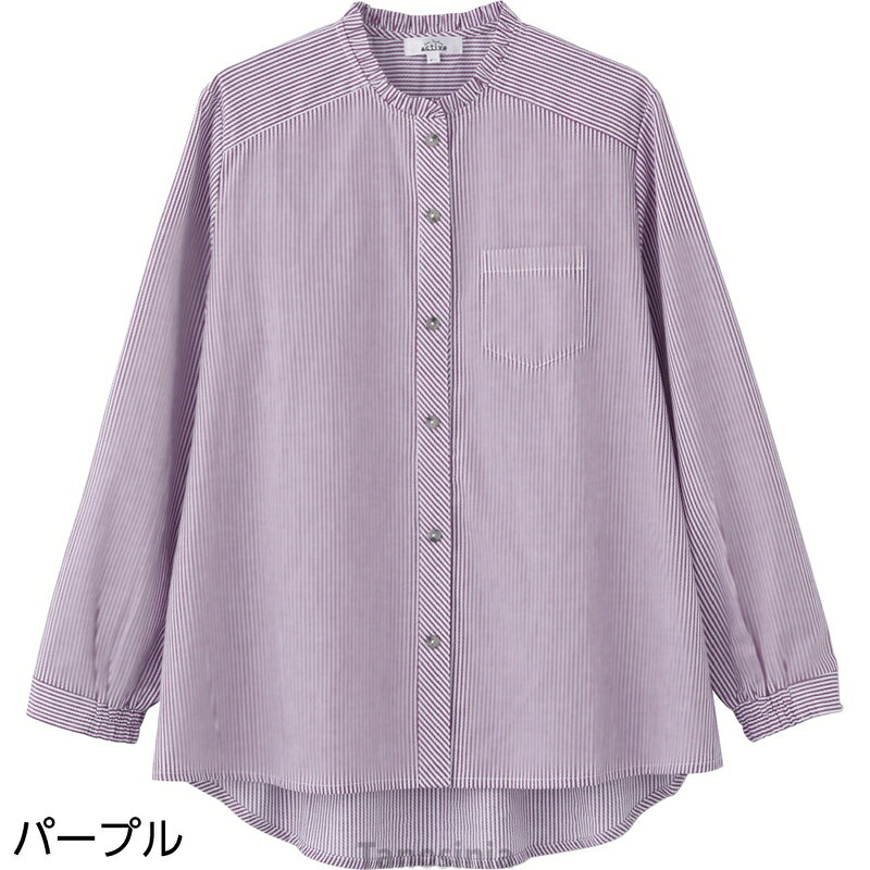 ワンタッチテープブラウス シニアファッション ブラウス レディース 秋冬 おしゃれ トップス かわいい 女性 婦人 長袖 シニア ワンタッチテープ ストライプ cf tanosinia-10064215 介護用品・健康スポーツタノシニア サンプル画像2