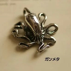 【ハンドメイドパーツ】素材アンティーク風・メタルチャーム・ガンメタ・タコ【p2214】