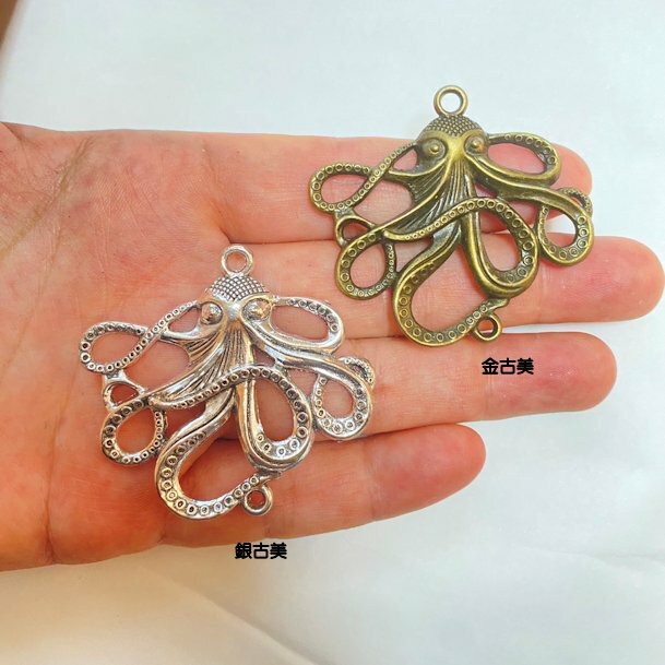 【ハンドメイドパーツ】素材アンティーク風・メタルチャーム・タコ【p1452-gasa】